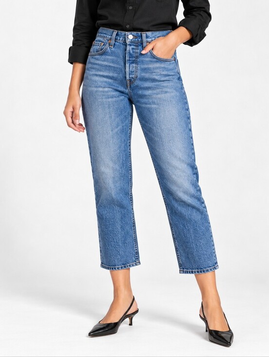 Levi's Denim - Levi's Wedgie Straight Jeans Size 27 High Waisted Cropped Denim Medium Wash
